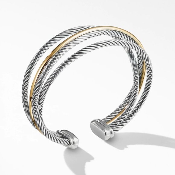 David Yurman Sterling Silver Crossover Three-row Cuff with 18k Gold Bracelet EUC - Picture 1 of 7